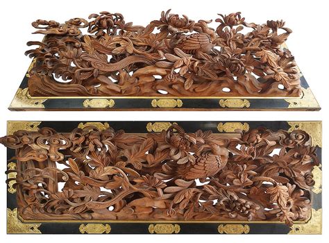 Buy Ranma Suzaku, Antique Japanese Wood Carving Panel, Authentic ...