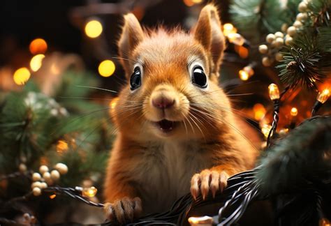 Premium AI Image | Squirrel in christmas tree