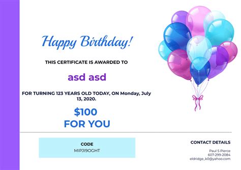 Birthday Gift Certificate Template - PDF Templates | Jotform