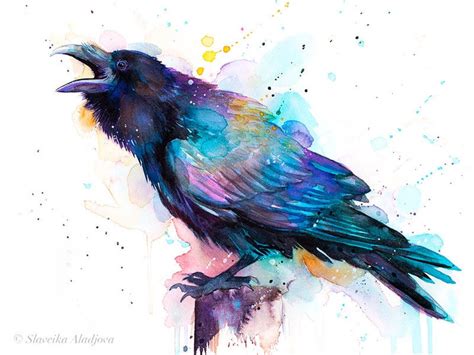 Raven watercolor painting print by Slaveika Aladjova extra | Etsy