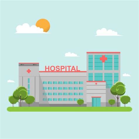 Hospital building flat style on blue sky 426824 Vector Art at Vecteezy