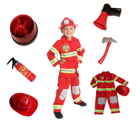 Fire Fighter Costume Light up Kids W/Hat Fire Man Size S 5-6 (S 5-6 ...