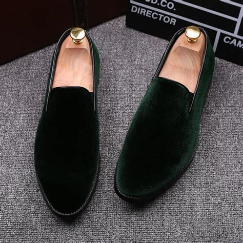 Green Velvet Prom Business Mens Loafers Dress Shoes Loafers