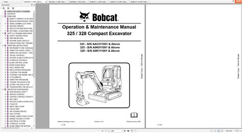 Bobcat Compact Excavator 325 328 Operation & Maintenance Manuals | Auto ...