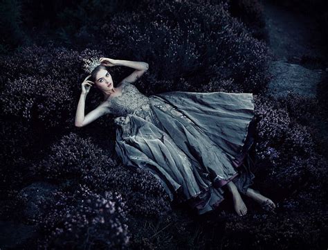 HD wallpaper: model, dress, lying down, plants, dark theme, tiara ...