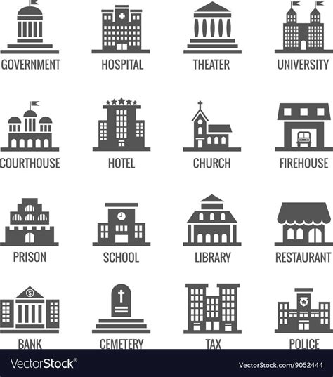 Government, public building vector icons set. Building icon set public ...