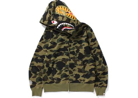 BAPE 1st Camo Shark Full Zip Hoodie Green - FW18