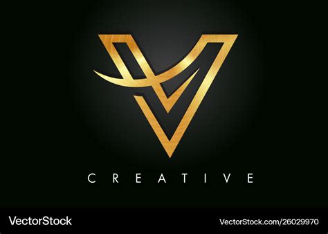 Golden gold v letter design logo icon Royalty Free Vector