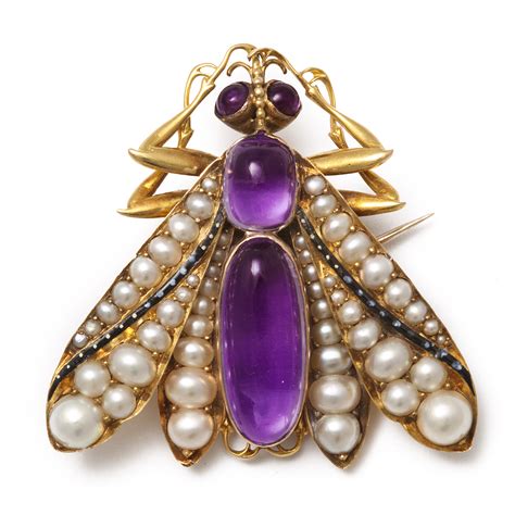 A la vieille russie, Insect brooch/pendant set with natural pearl wings ...