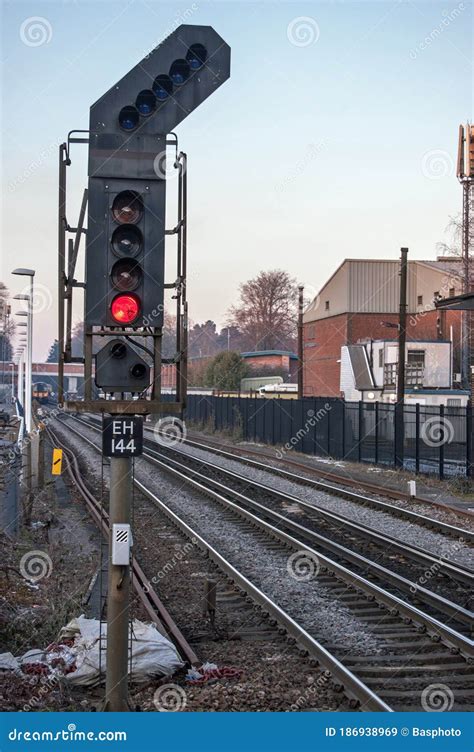 Red Danger Signal on UK Railway Line Editorial Stock Image - Image of ...