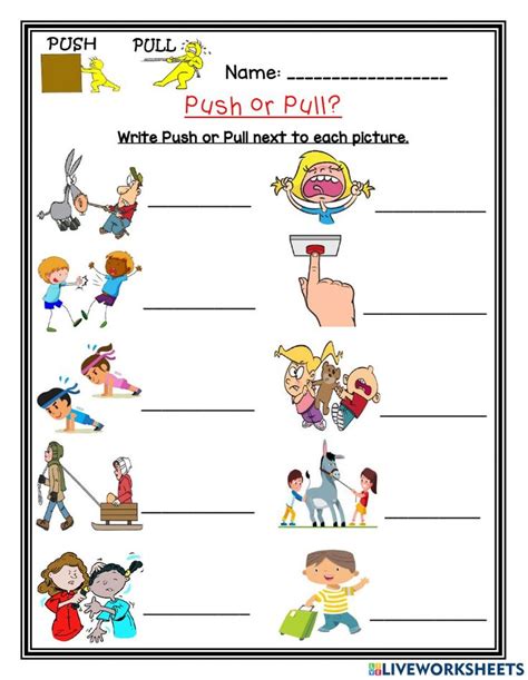 Push or Pull interactive worksheet for 1st grade. You can do the ...