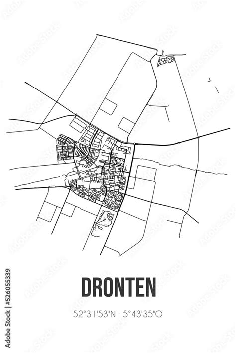 Abstract street map of Dronten located in Flevoland municipality of ...