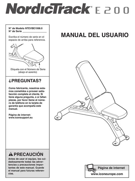 NORDICTRACK E200 BENCH MANUAL DEL USUARIO Pdf Download | ManualsLib