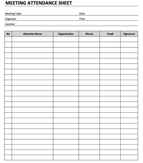 Meeting Attendance Sheet » The Spreadsheet Page