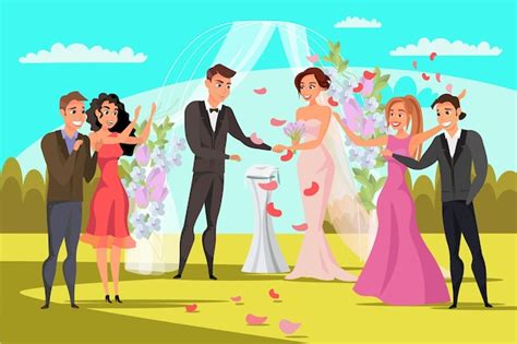 Free Vector | Open wedding ceremony bridegroom best man bridesmaids ...