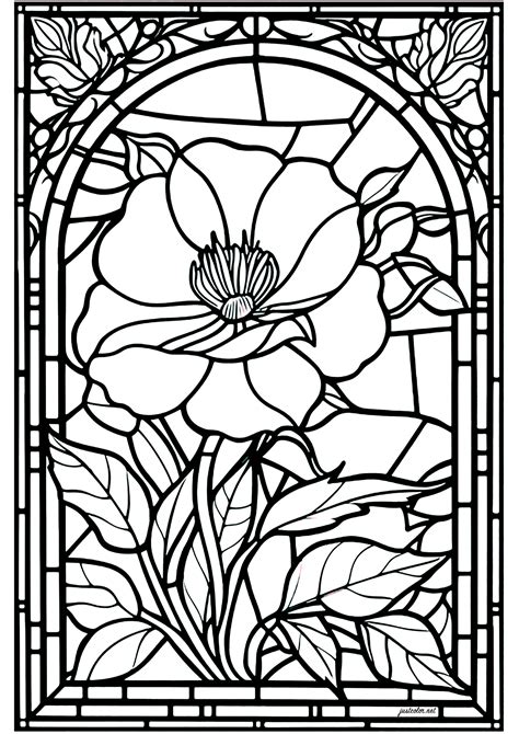 Stained glass flower - 3 - Stained Glass Adult Coloring Pages