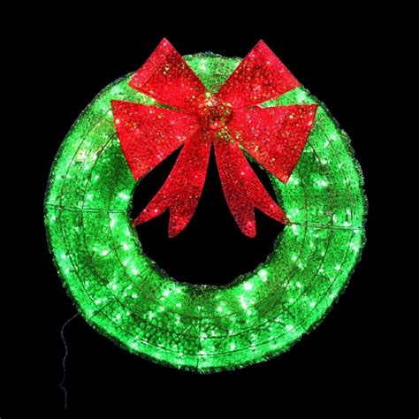 Home Accents Holiday 36 in. Green Tinsel Wreath with Twinkling Lights ...