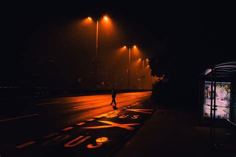 Wallpaper : orange, urban, lights, silhouette, road, lamp, rain, mist ...