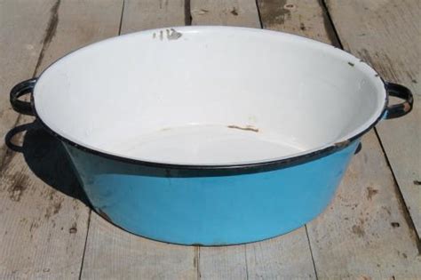 old antique blue & white enamelware dish pan, wash tub or primitive ...