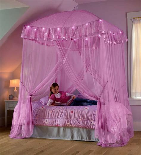 Sparkling Lights Light-Up Canopy - Pink | HearthSong | Girls bed canopy ...