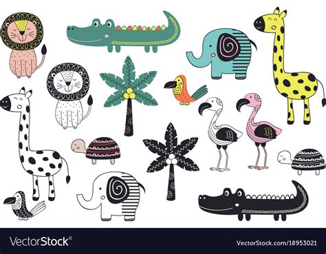 Set of isolated jungle animals Royalty Free Vector Image