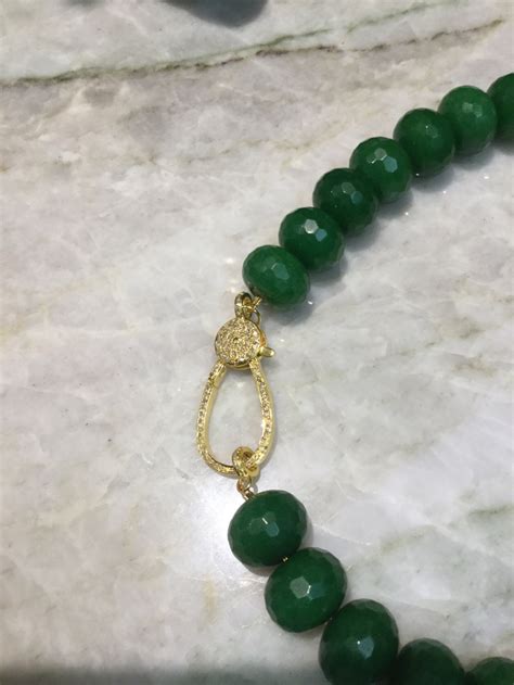 Green Jade Bead Necklace With Gold Diamond Pave Clasp and Gold - Etsy