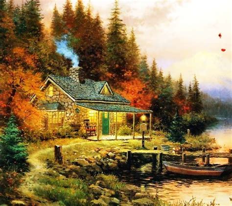 Nice painting | Autumn painting, Thomas kinkade cottage, Thomas kinkade