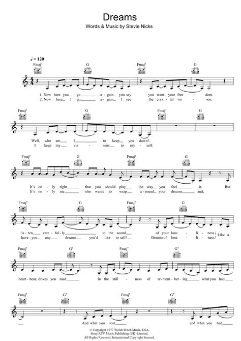 Fleetwood Mac Dreams Sheet Music Notes, Chords Download Printable Piano ...