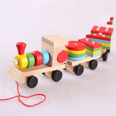 Three section hauling small train wooden educational toys for children ...