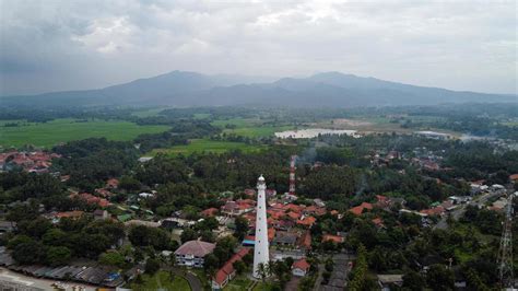 Banten, Indonesia 2021--Aerial view of Lighthouse sea rock sunset ...