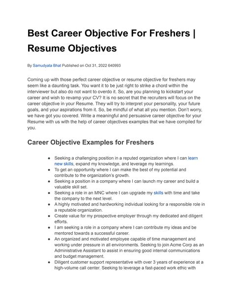 Best Career Objective For Freshers | Resume Objectives by nimit khanna ...