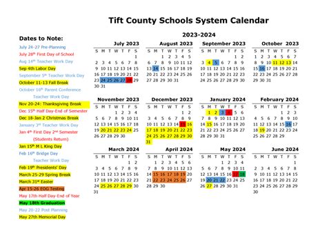 2023-2024 Calendar Approved by Board of Education | Tift County High School