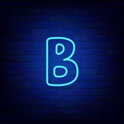 Neon Letter B On Brick Wall Shiny Blue Logotype Simple Shape Glowing ...