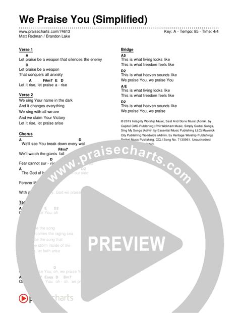 We Praise You (Simplified) Chords PDF (Matt Redman / Brandon Lake ...