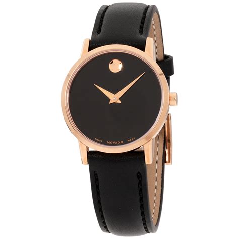 Movado Museum Classic Black Dial Leather Strap Ladies Watch 0607276 ...