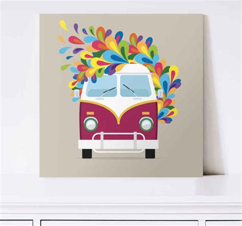 Hippie bus dripping colorful paint vintage wall prints - TenStickers