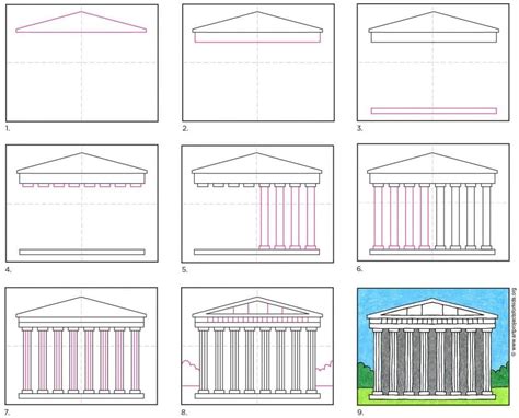 Easy How to Draw the Parthenon Tutorial and Parthenon Coloring Page ...