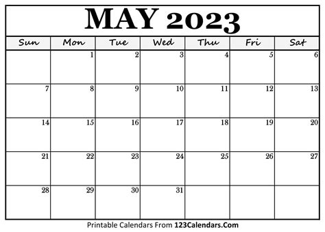 Printable May 2023 Calendar Templates - 123Calendars.com