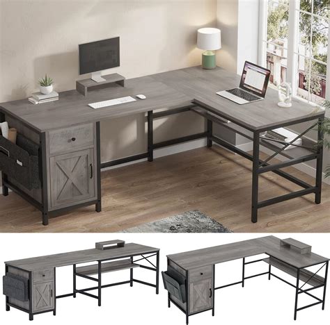 Sedeta L Shaped Computer Desk, Reversible Corner Home Office Desk or 2 ...