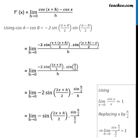 Ex 12.2, 10 - Find derivative of cos x from first principle - Teachoo