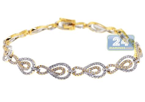 Womens Diamond Fancy Infinity Bracelet 14K Yellow Gold 2.47 ct