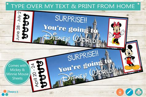 Printable and Editable Tickets to Disney World Adobe Editable - Etsy ...