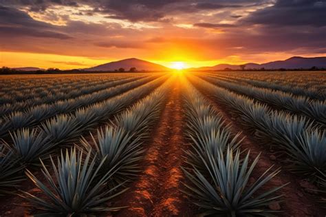 Premium AI Image | Sunset in Jalisco Mexico s Agave field for Tequila