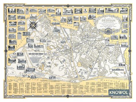 The History of Dedham, Mass: a beautifully detailed map from 1954