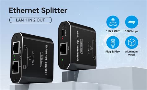 1000Mbps Ethernet Splitter 1 in to 2 Out High Speed, Dual Port RJ45 ...