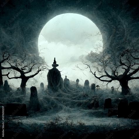 halloween night moon dark cemetery wallpaper backdrop Stock ...