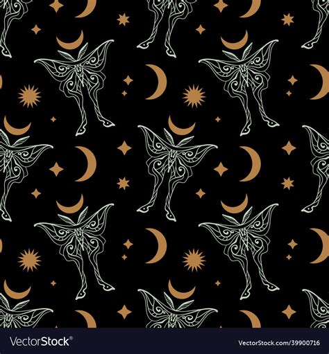 Magic luna moth seamless pattern modern Royalty Free Vector