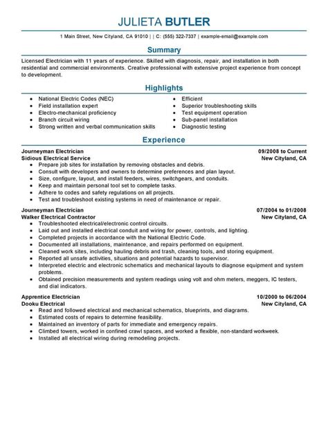 Professional Journeyman Electrician Resume Examples