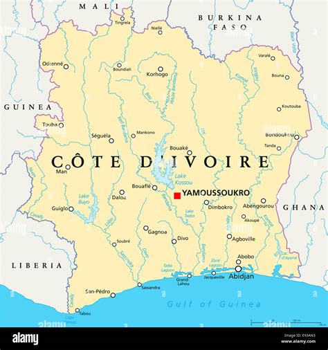 Ivory Coast Political Map - Cote d'Ivoire - with capital Stock Photo ...