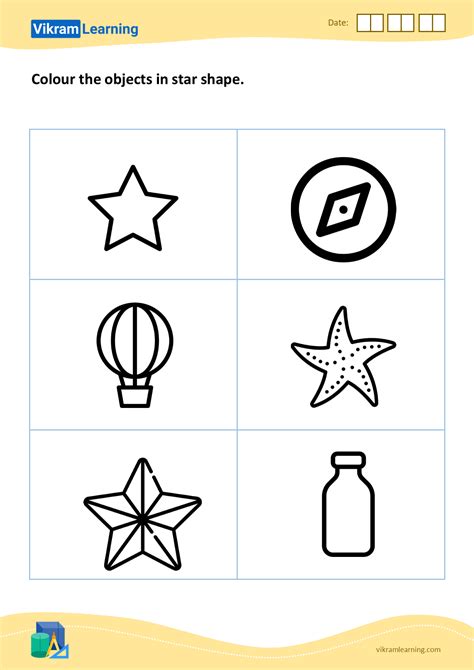 Download colour the objects in star shape worksheets | vikramlearning.com